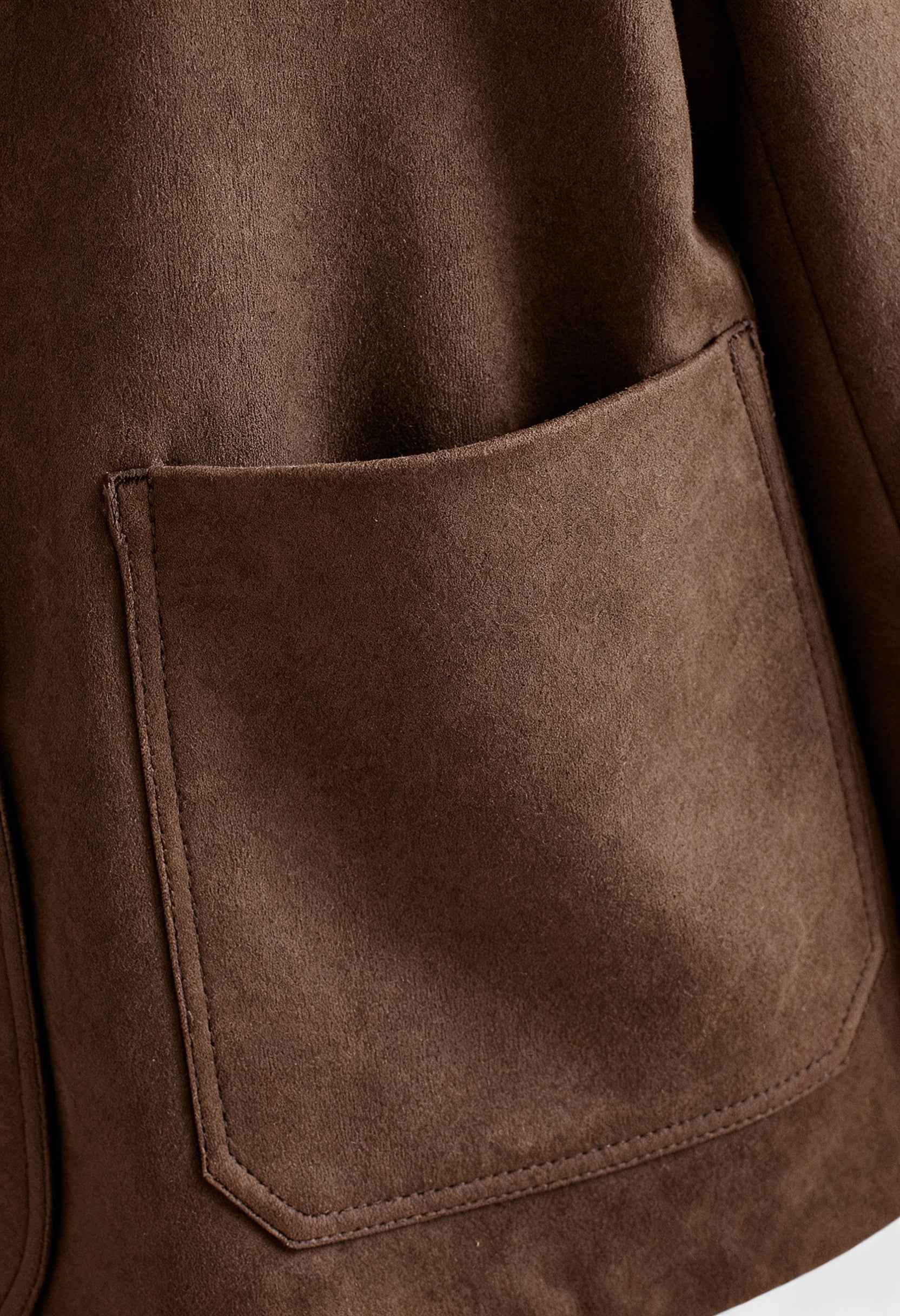 Giacca in Pelle Scamosciata con Cintura | Collo a Revers, Tasche a Patch, Vestibilità Regular