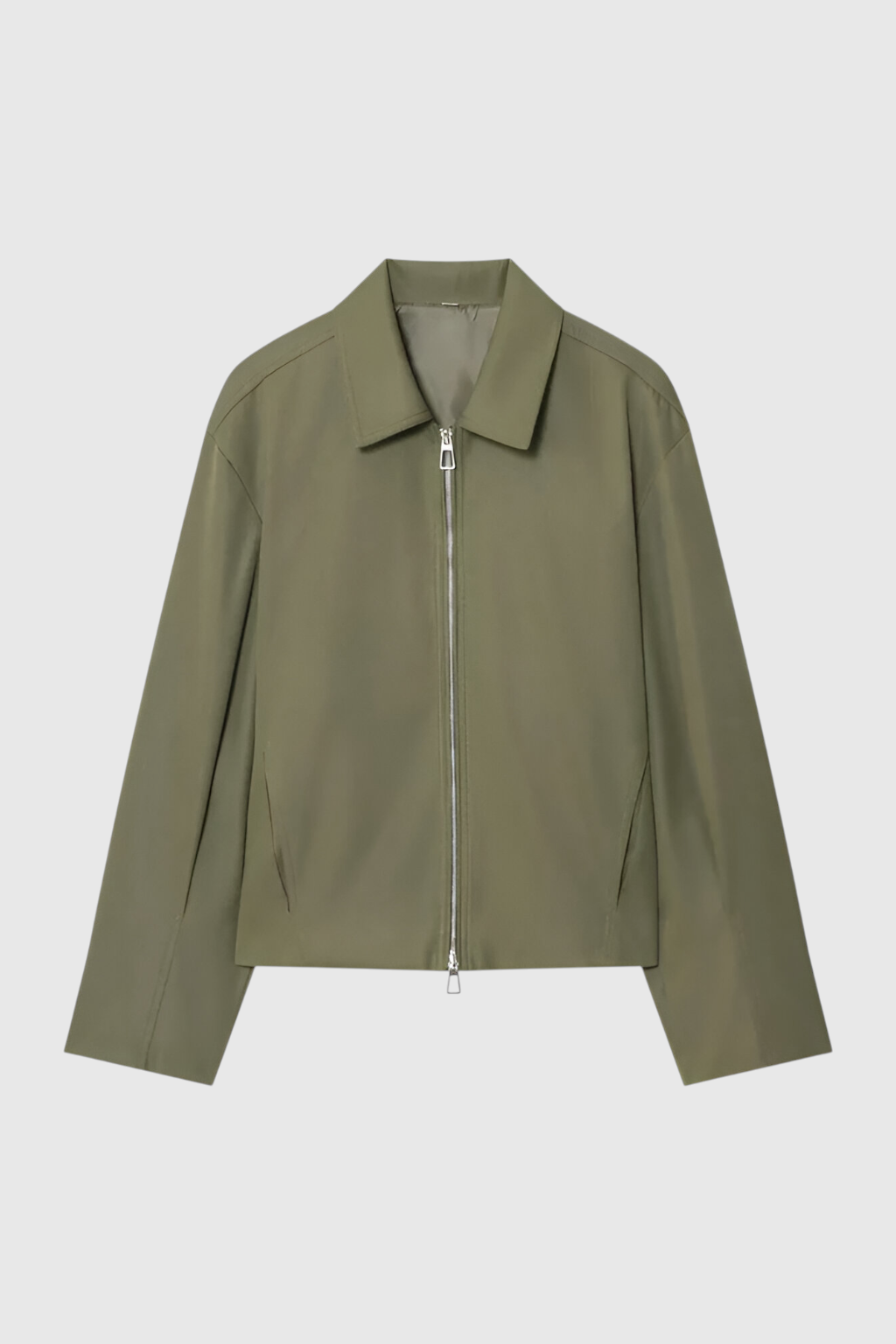Giacca Cropped con Zip | Poliestere Liscio | Collo a Punta | Fit Sportivo