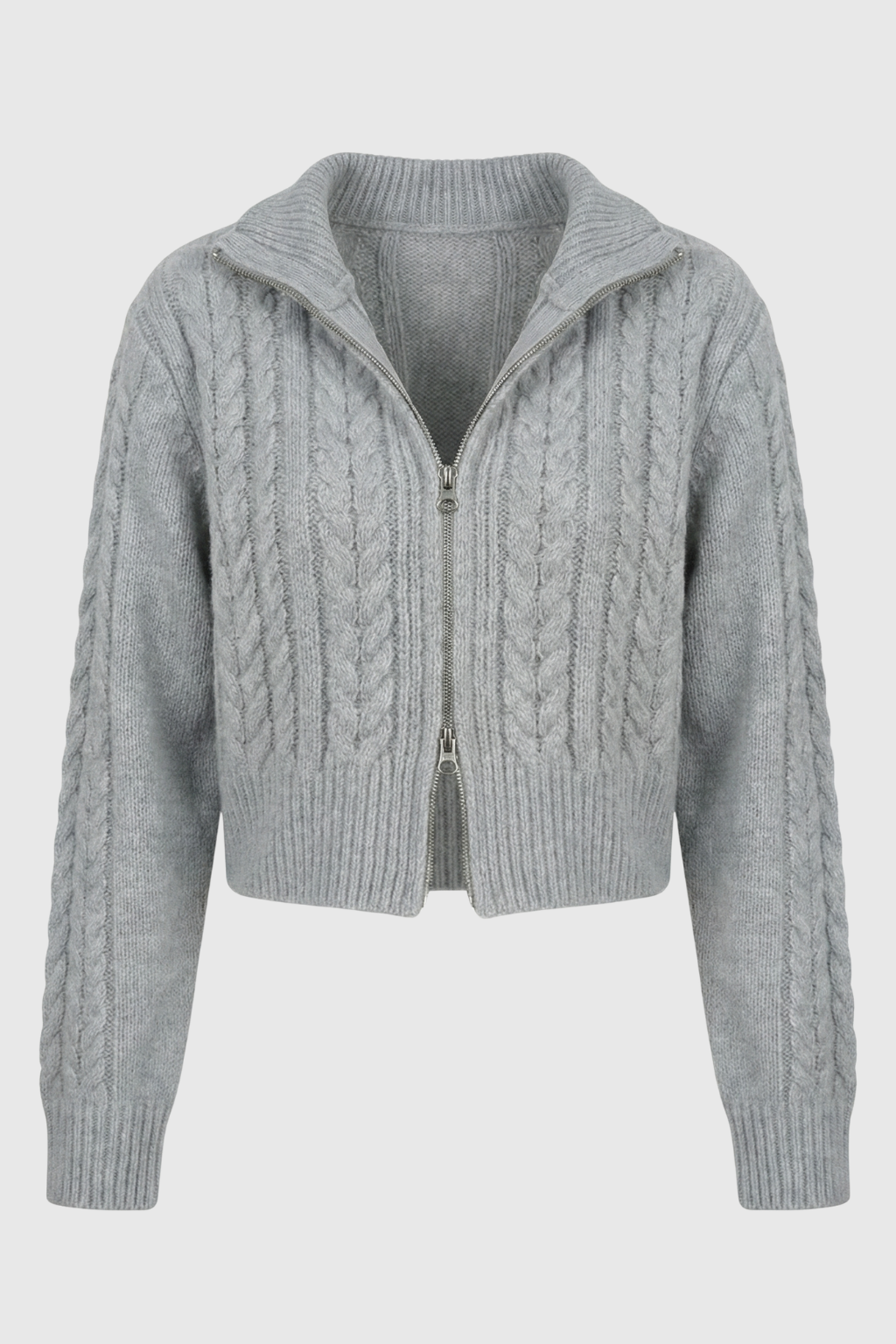 Cardigan Zip in Maglia a Cavo Essenza | Collo Alto | Lunghezza Cropped | Fit Relaxed