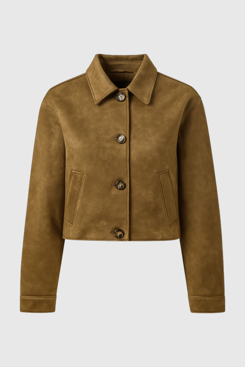 Giacca Cropped Effetto Suede | Bottoni, Collo a Punta