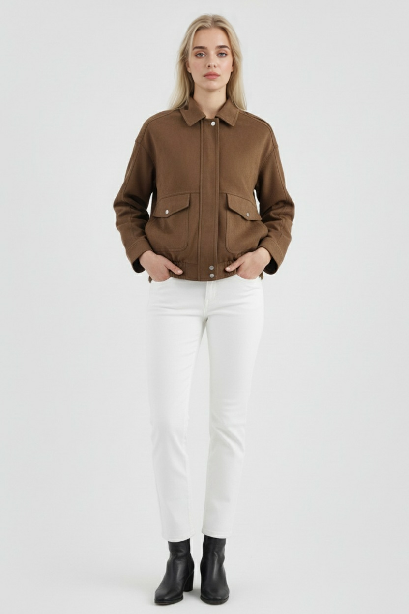 Giacca bomber effetto suede con tasche a faldita