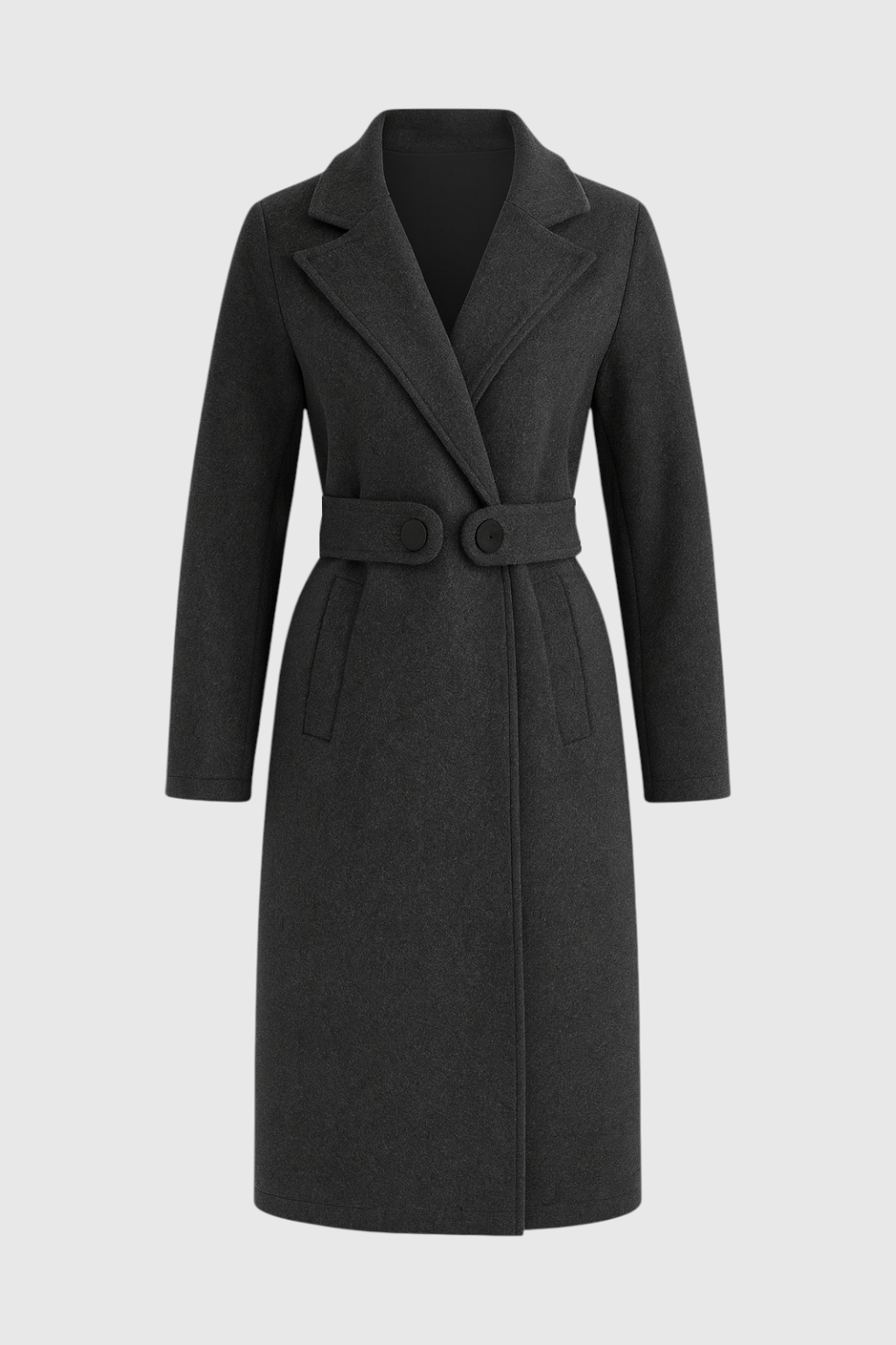 Cappotto Lungo con Cintura | Scollo a V, Patta con Bottoni, Slim Fit