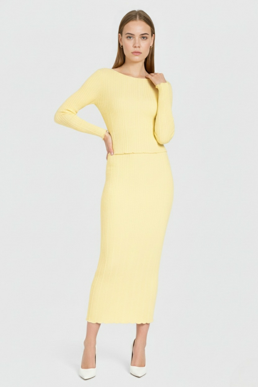 Set top e gonna maxi in maglia a coste