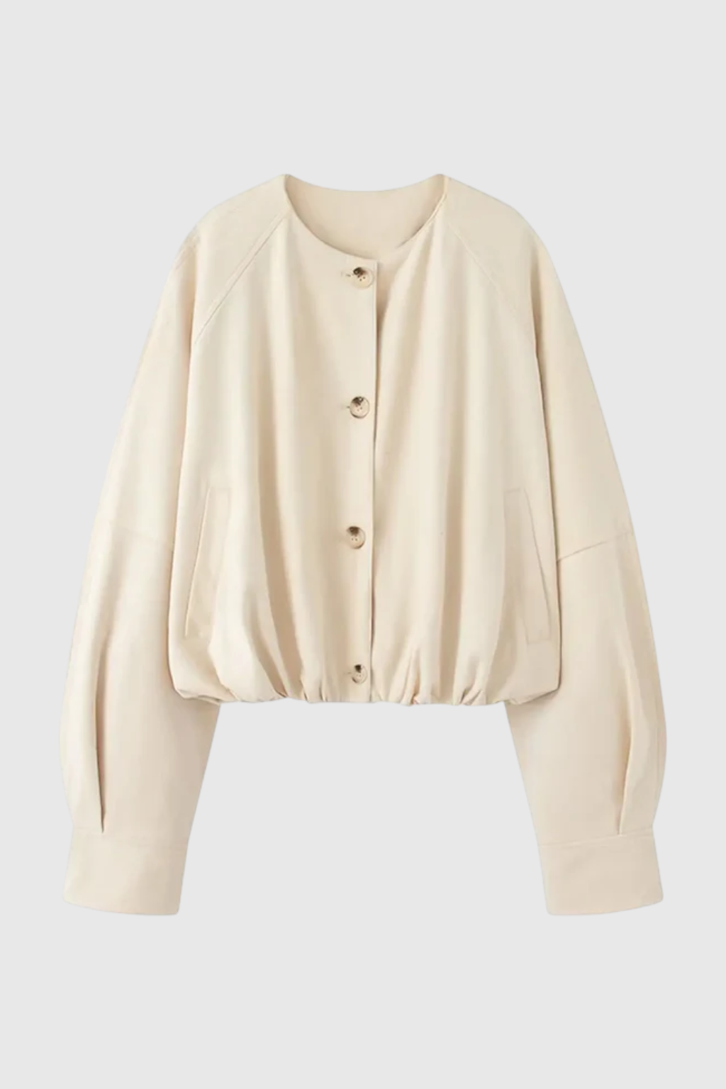 Giacca PU Collo Rotondo | Bottoni Fronte | Lunghezza Cropped | Maniche Raglan