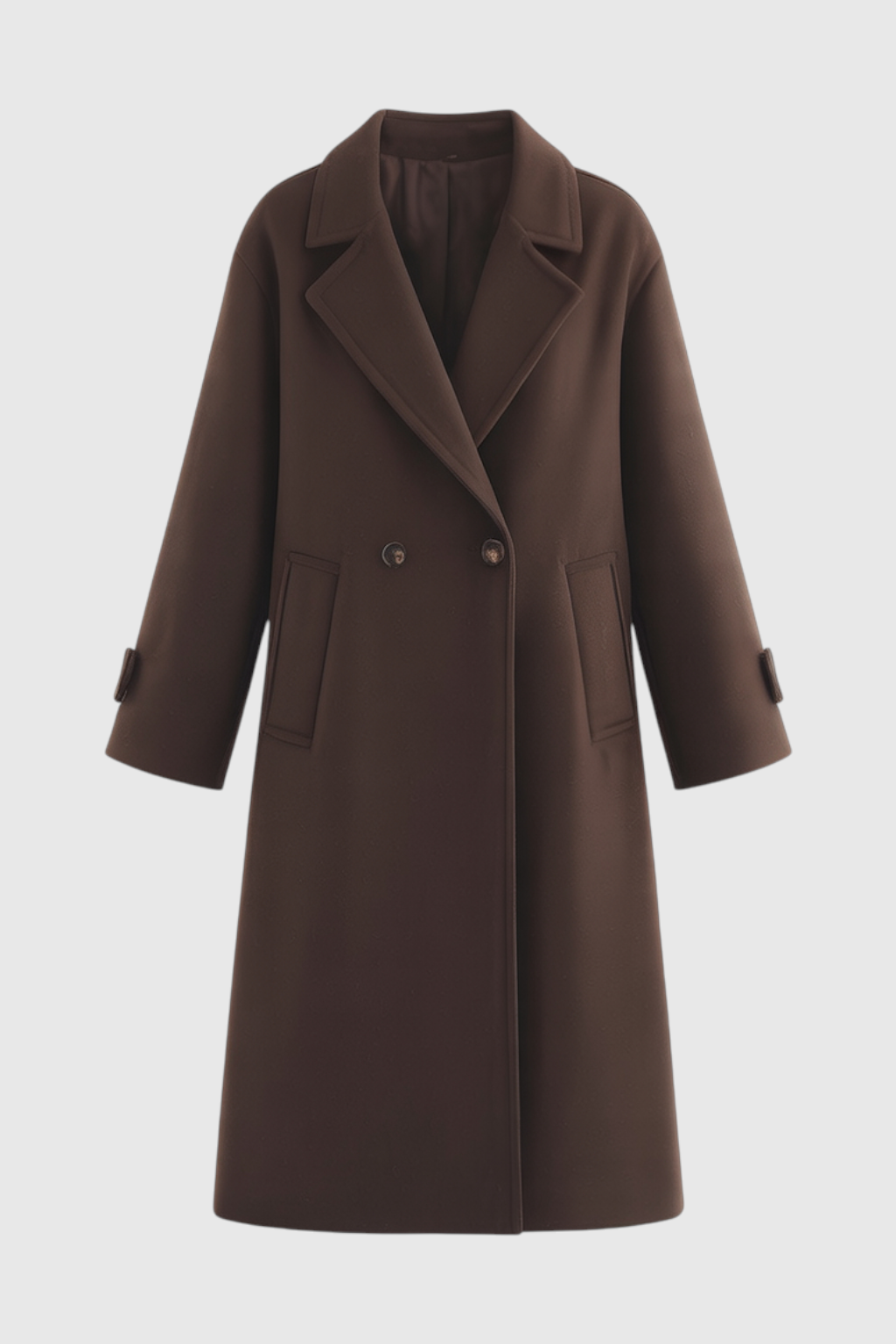 Cappotto Lungo Doppio Petto | Collo Scollo, Vestibilità Regolare, Aspetto Lana Pulita