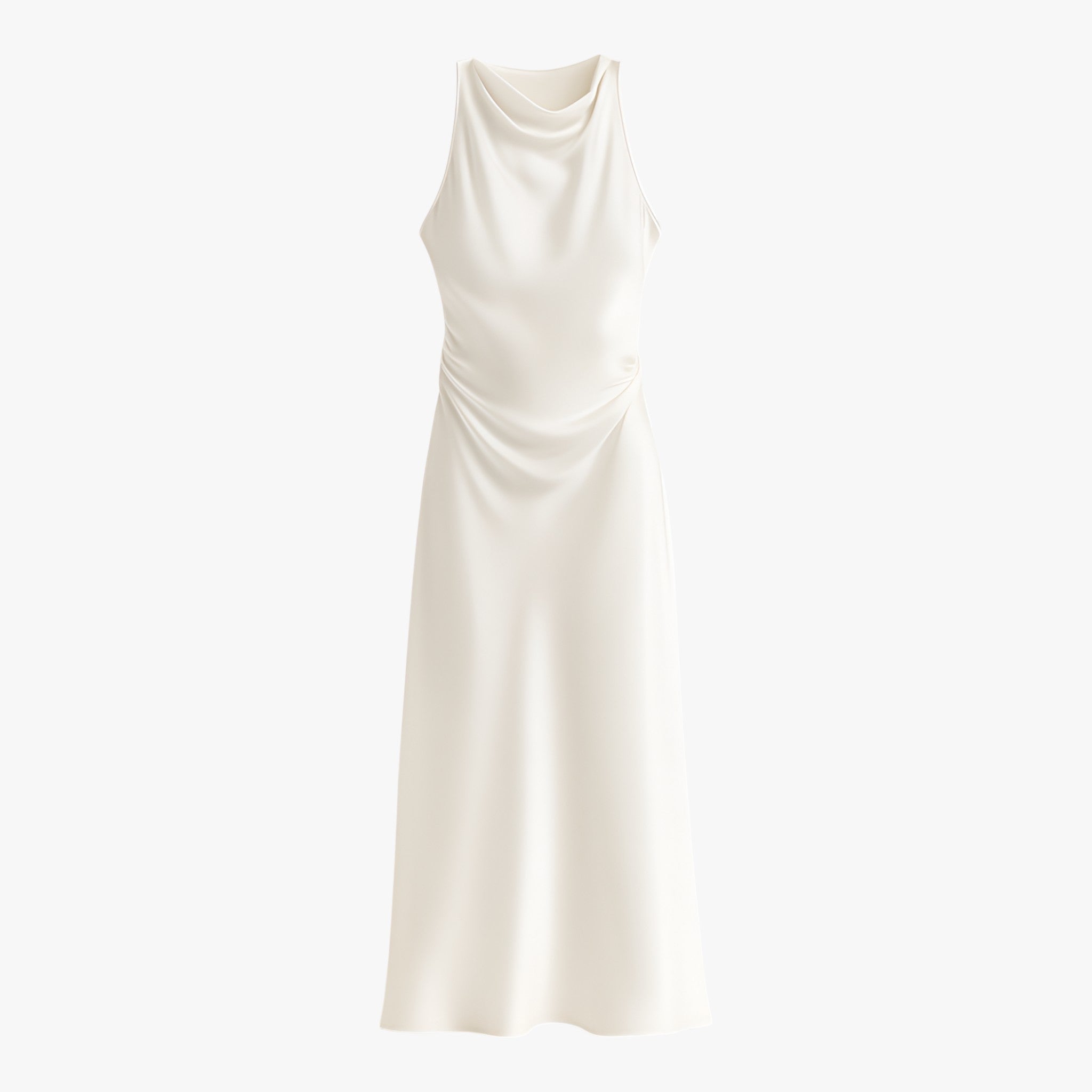 Abito Midi Satinato Ombra | Senza Maniche Scollo Drappeggiato A-Linea