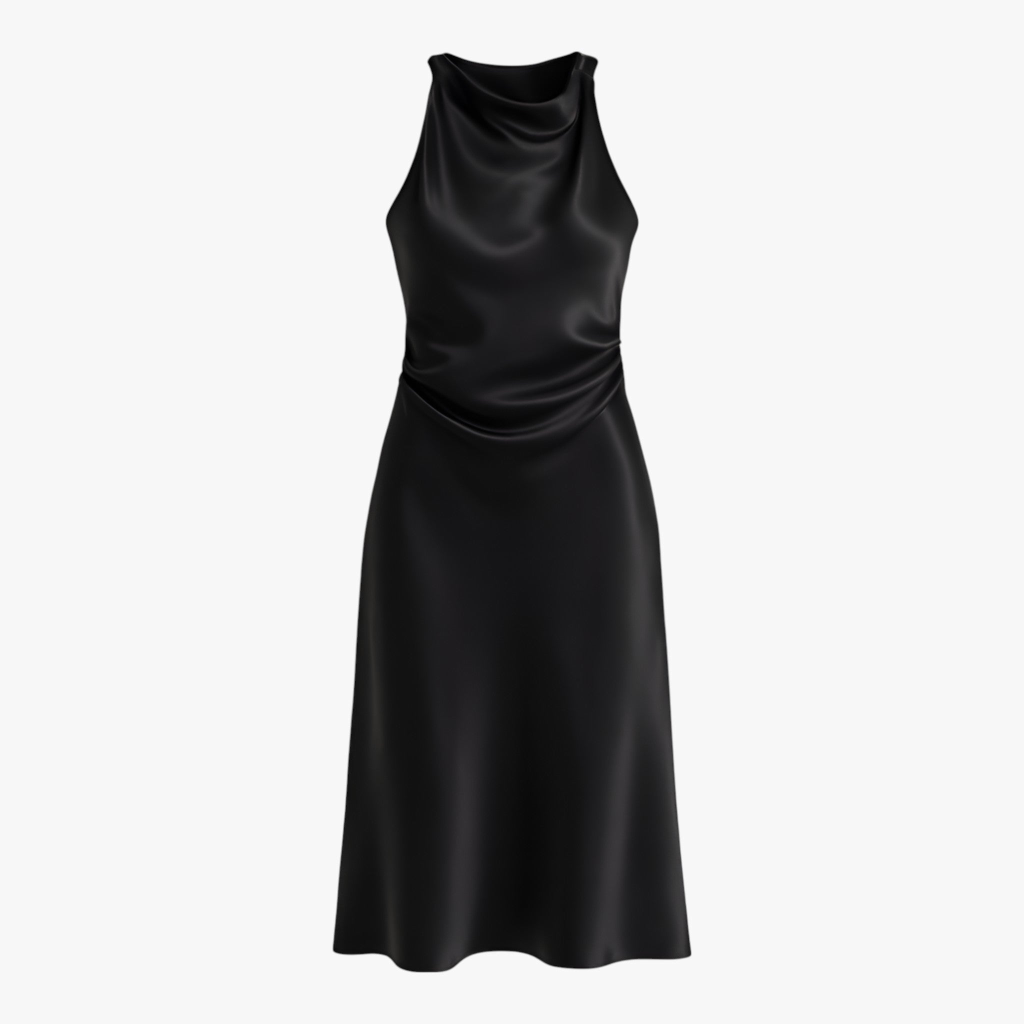 Abito Midi Satin Ombra | Senza Maniche Scollo Drappeggiato Fit Ritto