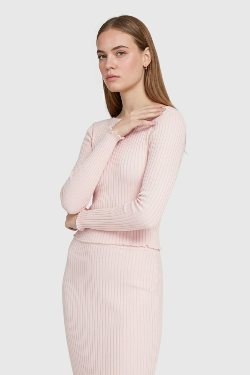 Set Top e Maxi Gonna Rib Knit | Slim Fit | Manicotto