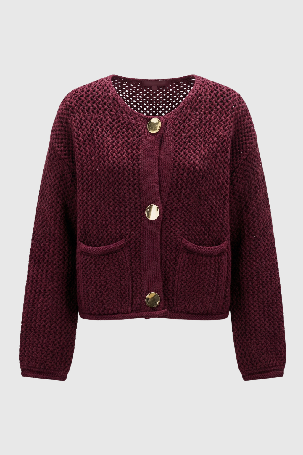 Cardigan Essenza in Maglia Tessuta | Collo Rotondo | Dettaglio Tasche | Fit Regolare
