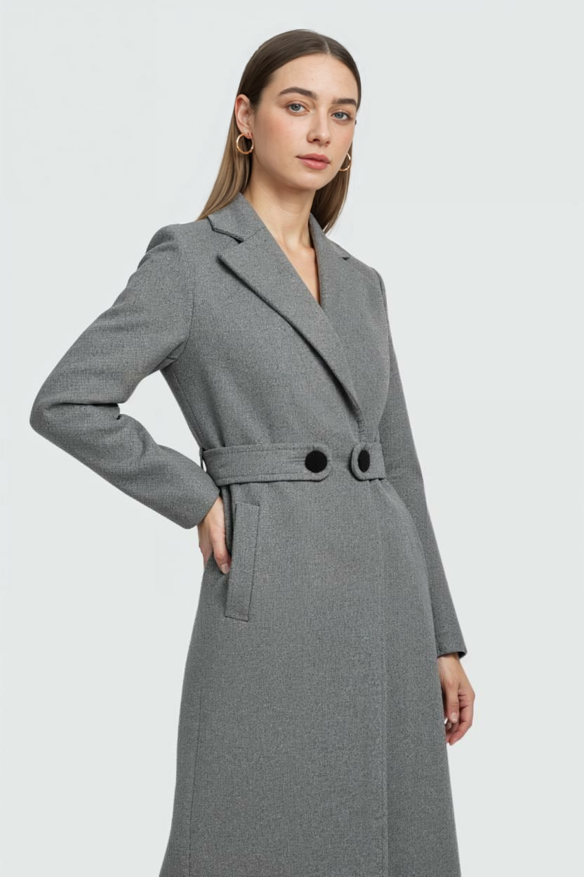 Cappotto Lungo con Cintura | Collo a Revers, Bottoni, Slim Fit