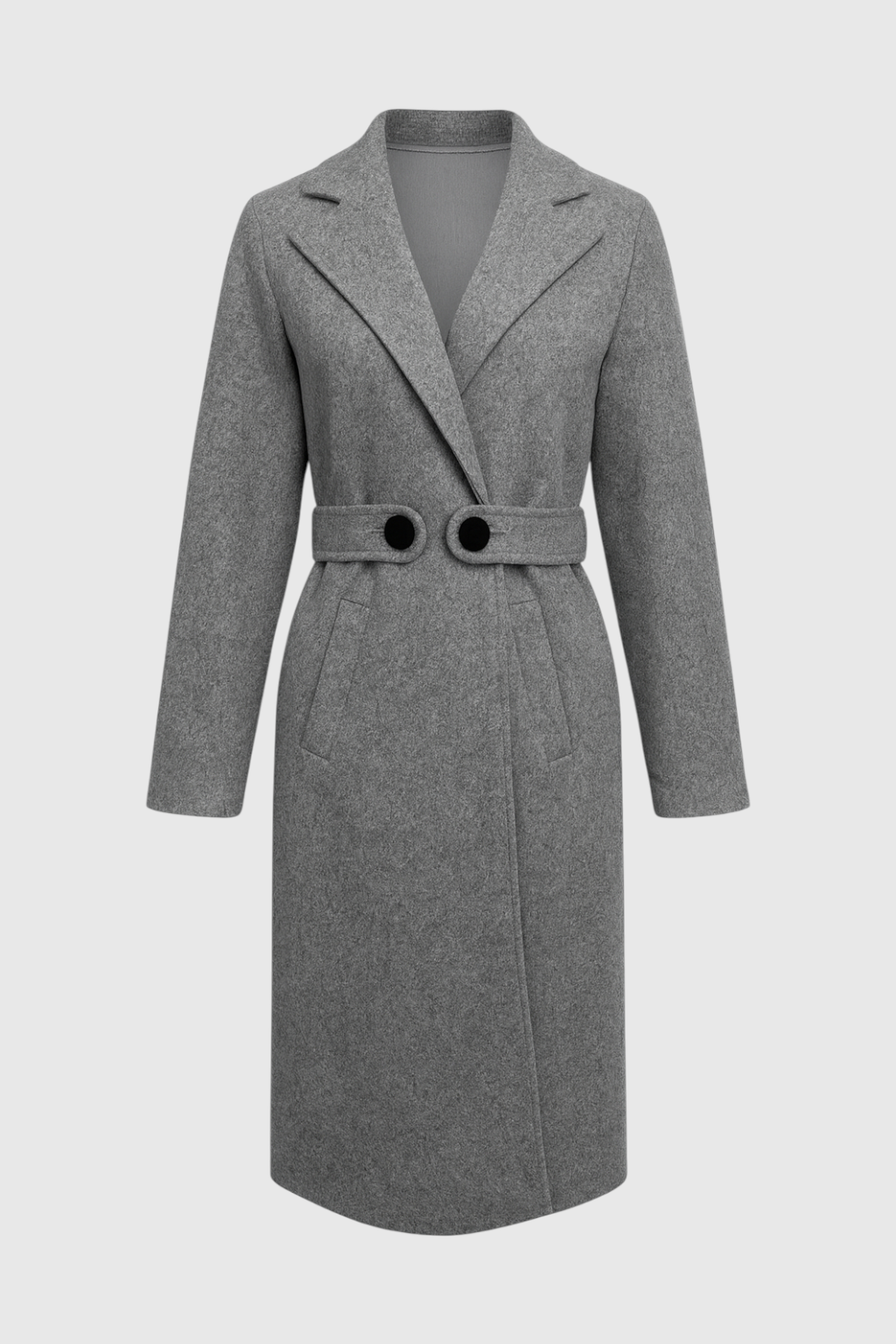 Cappotto Lungo con Cintura | Collo a Revers, Bottoni, Slim Fit