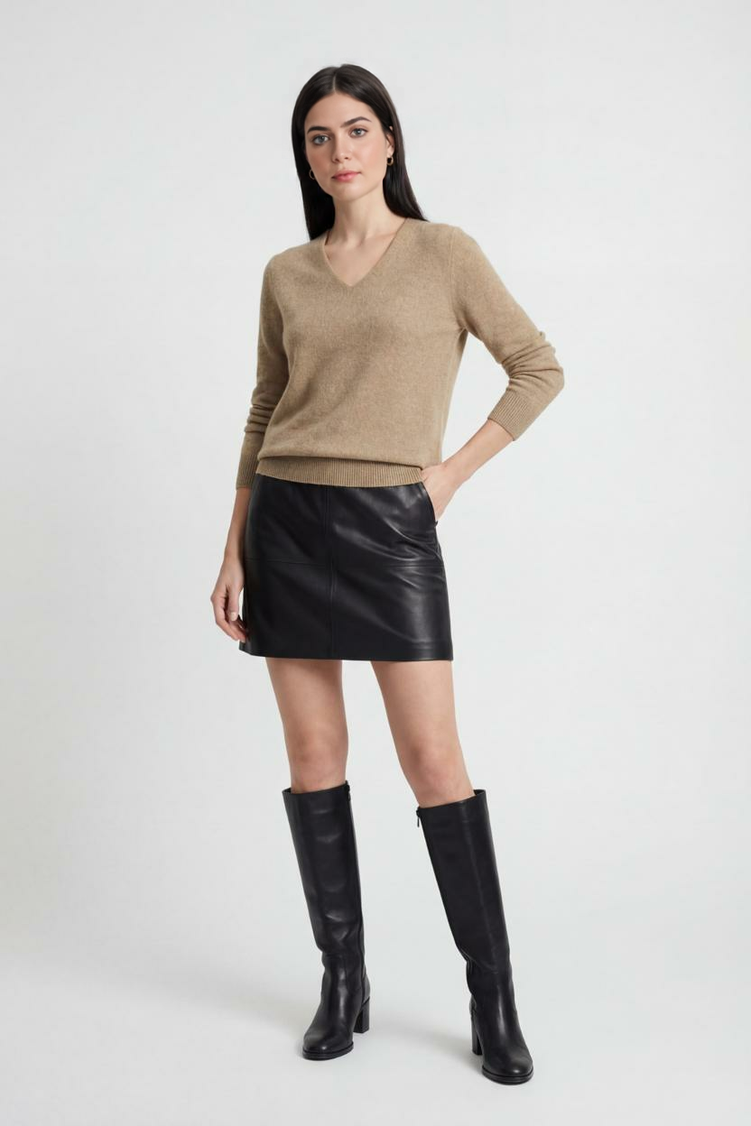 Maglione in cashmere con scollo a V e maniche lunghe