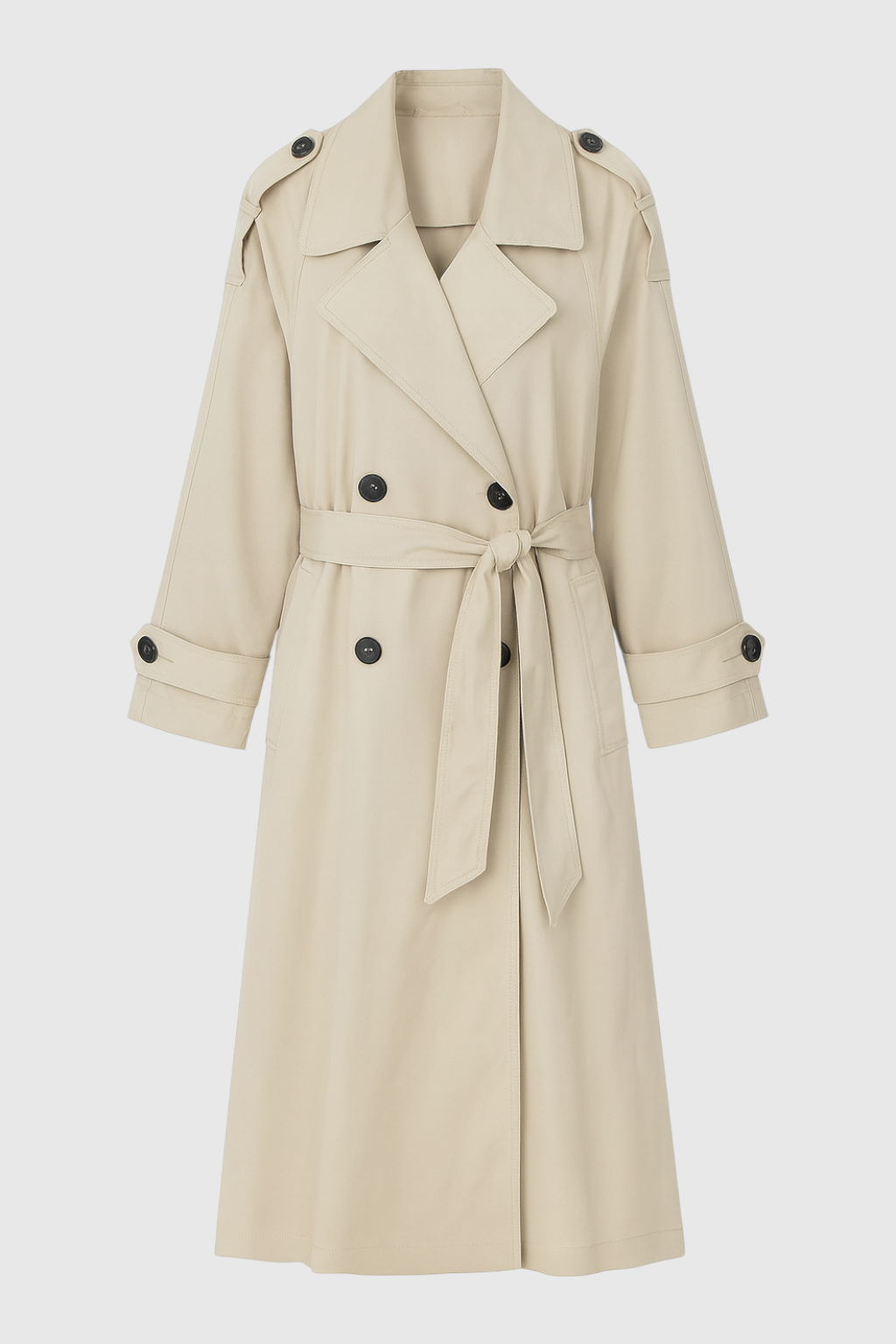 Trench Coat Lungo Drappeggiato | Doppio Petto, Vita Con Cintura, Vestibilità Relaxed