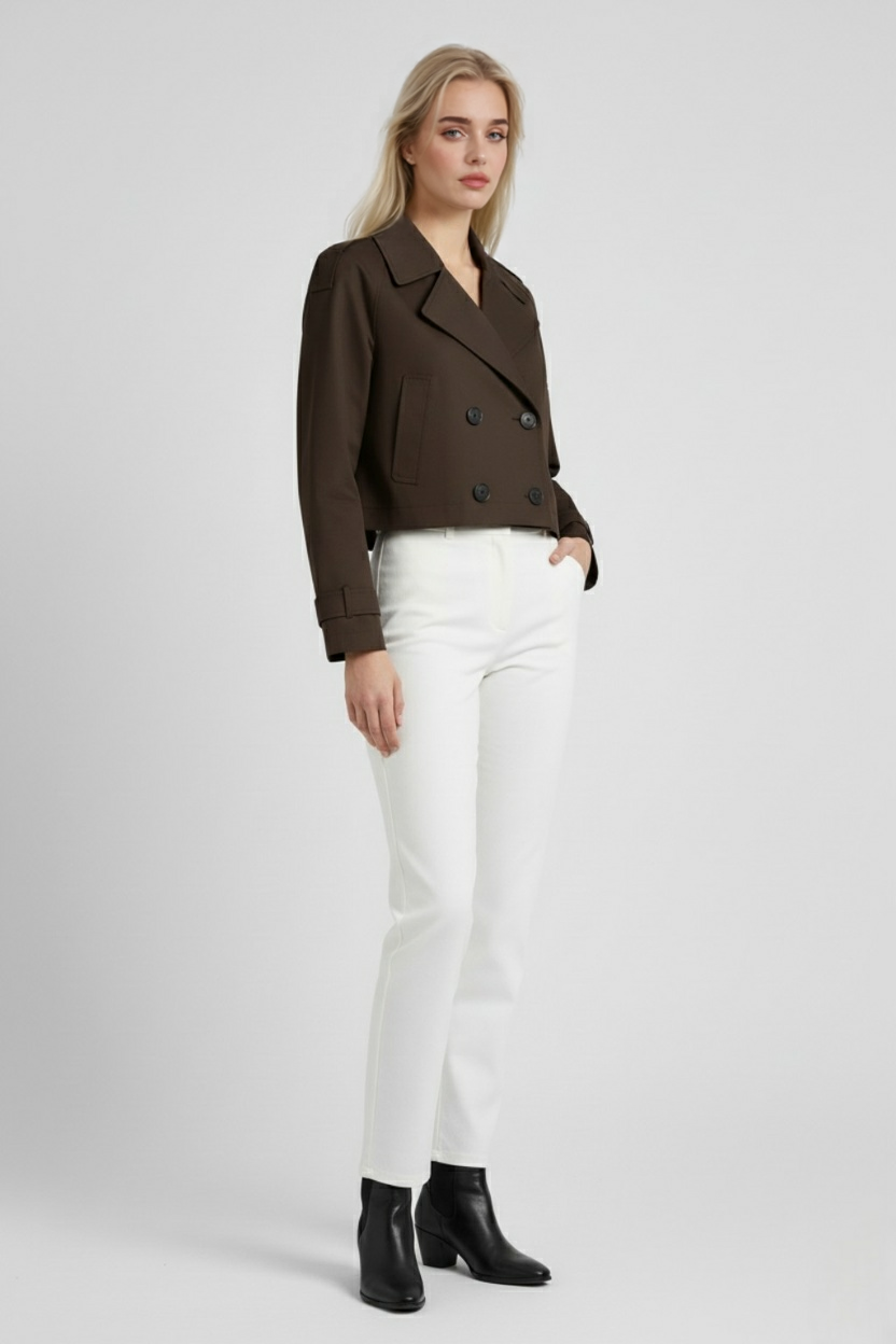 Giacca Trench Cropped | Doppio Petto, Collo Scollo a V