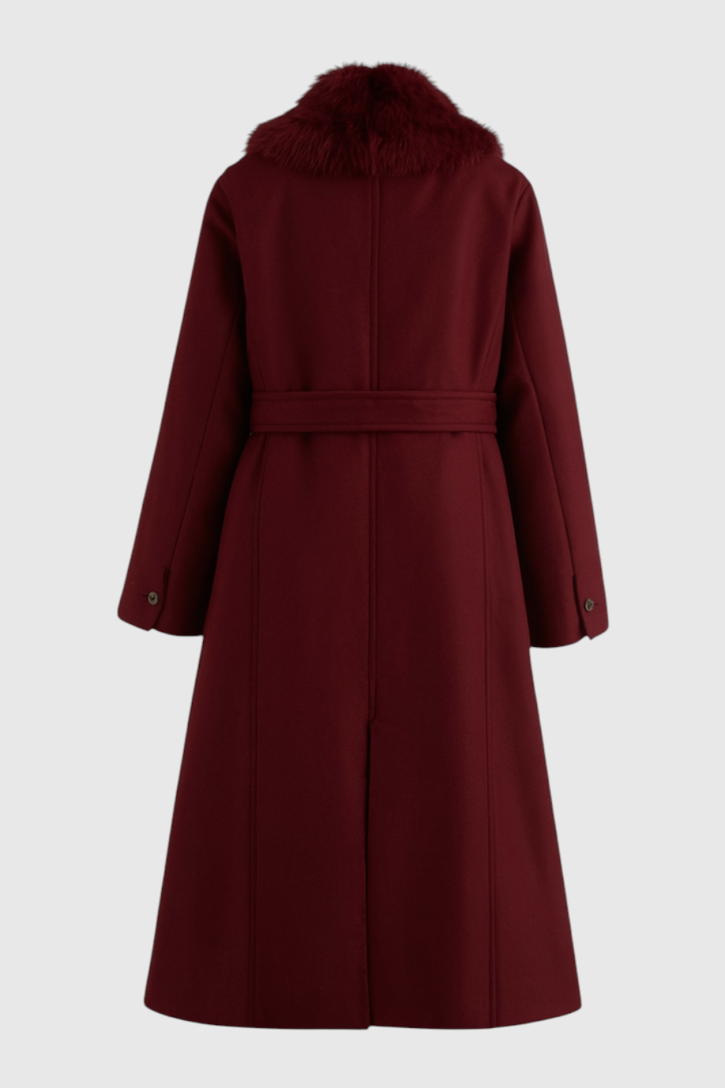 Cappotto Lungo con Collo in Faux Fur | Belted Single Breasted