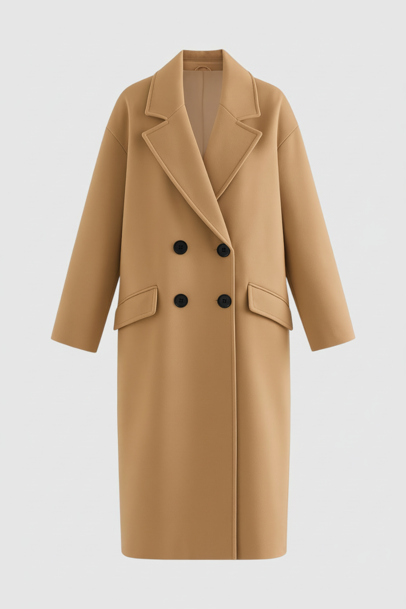 Cappotto Lungo Doppio Petto | Collo Revers, Tasche a Fazzoletto, Fit Largo