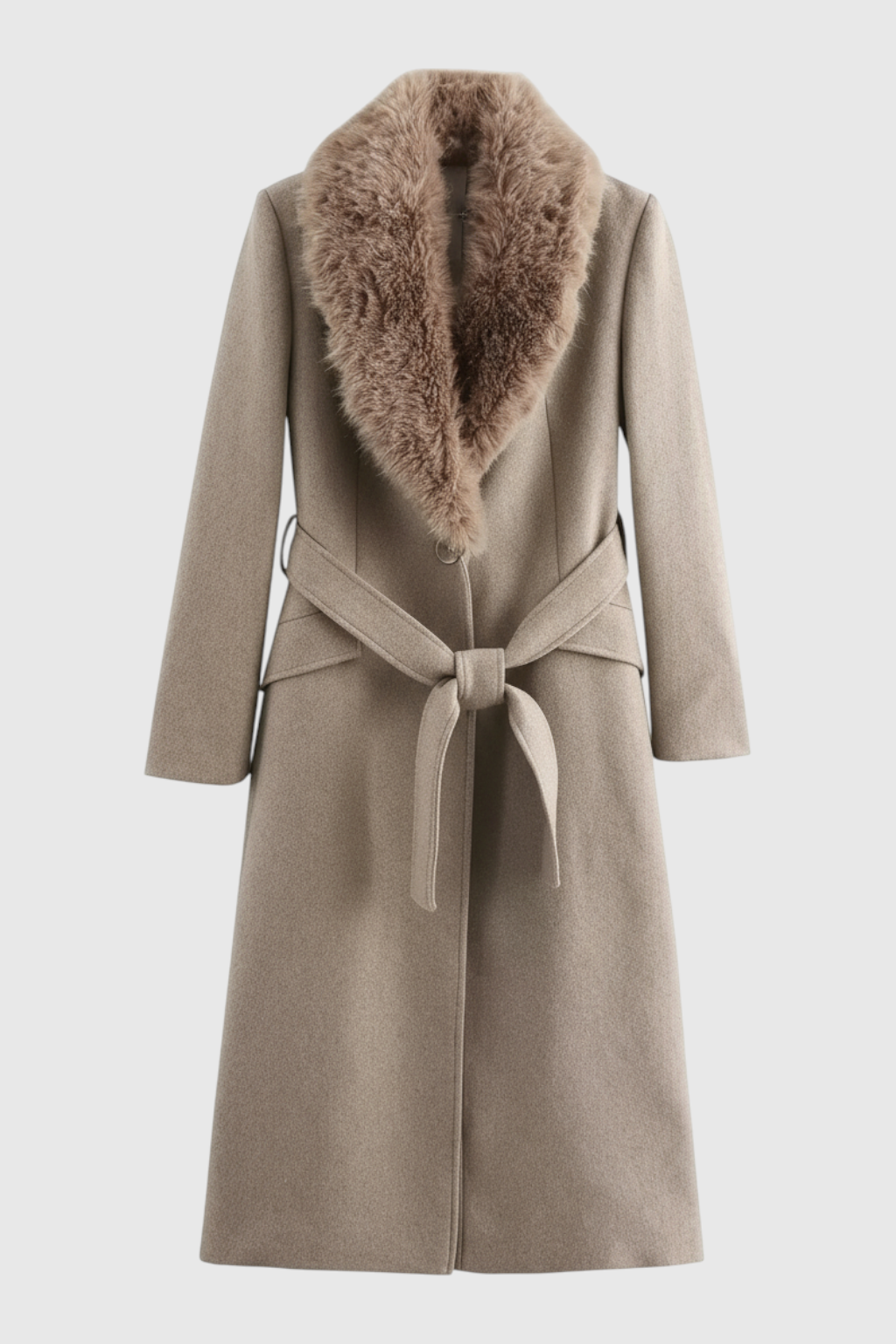 Cappotto Lungo Collo Finta Pelliccia | Vita Cinturata, Bottone Singolo