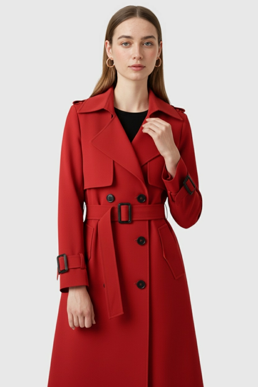 Trench Coat Lungo Doppio Petto | Cintura in Vita, Dettagli Epauletta