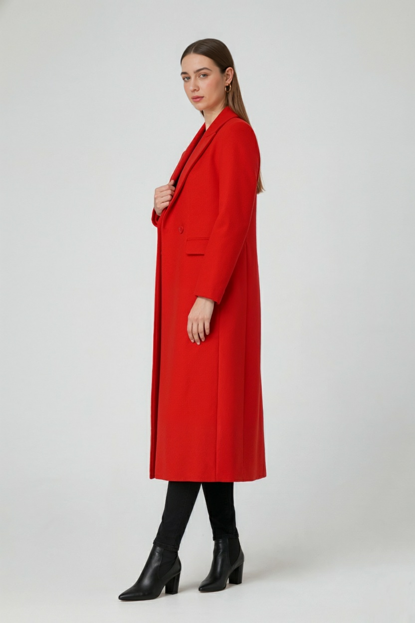 Cappotto Lungo Doppio Petto | Slim Fit, Collo Abbattuto, Maniche Lunghe