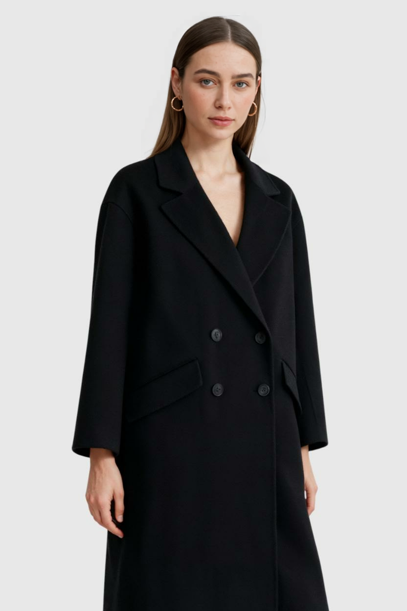 Cappotto Lungo Doppio Petto | Collo Revers, Tasche a Fazzoletto, Relaxed