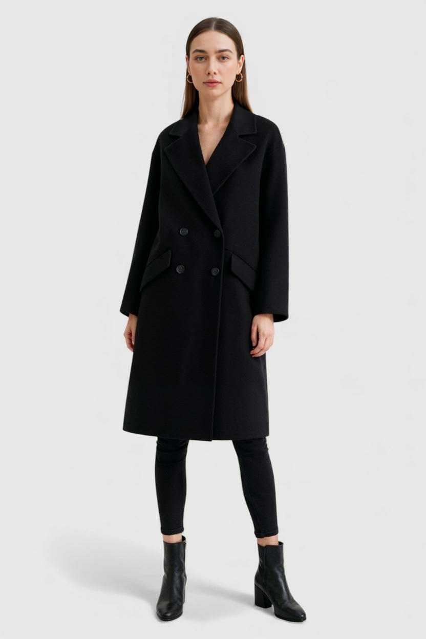 Cappotto Lungo Doppio Petto | Collo Revers, Tasche a Fazzoletto, Relaxed