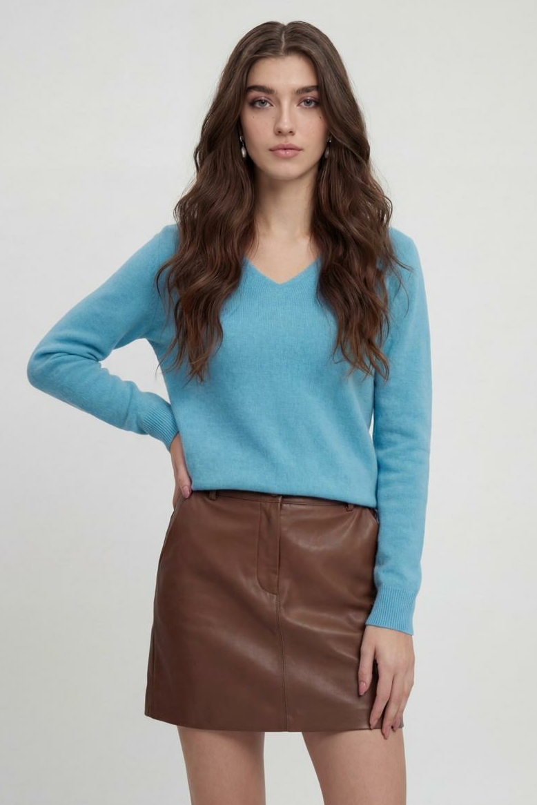 Maglione in Cashmere con Scollo a V | Maglia Lunga, Slim Fit, Finitura Senza Salti