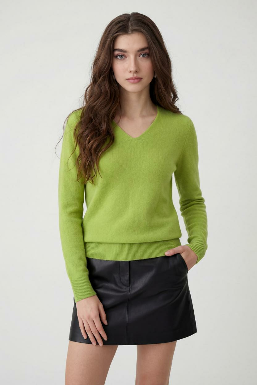 Maglione in Cashmere con Scollo a V | Maglia Lunga, Slim Fit, Finitura Senza Giunzioni