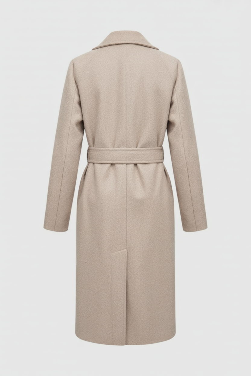 Cappotto Lungo Effetto Lana | Collo a Revers, Bottoni in Vita