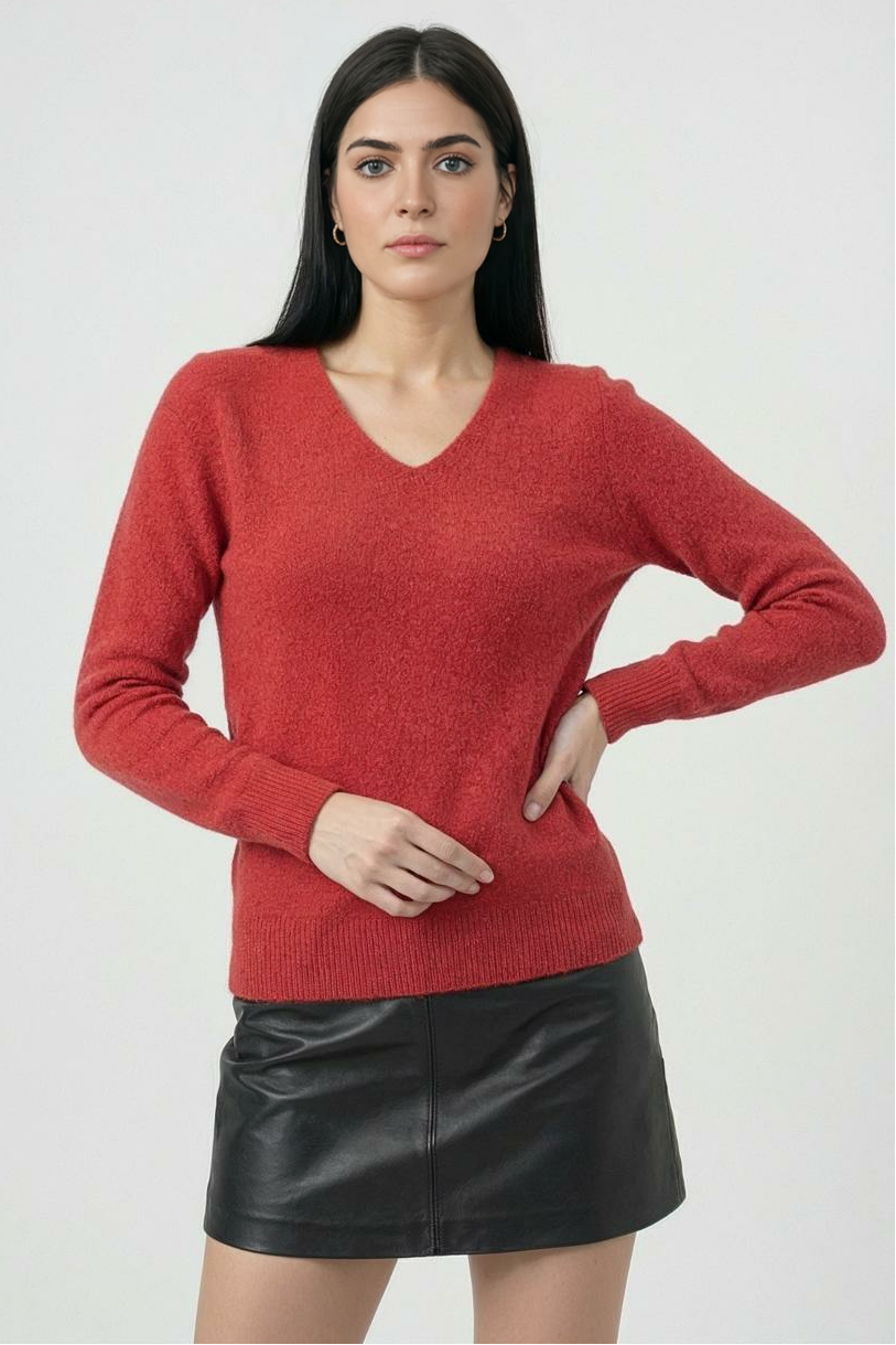 Maglione in Cashmere con Scollo a V | Maglia a Manica Lunga, Slim Fit, Finitura Senza Salti
