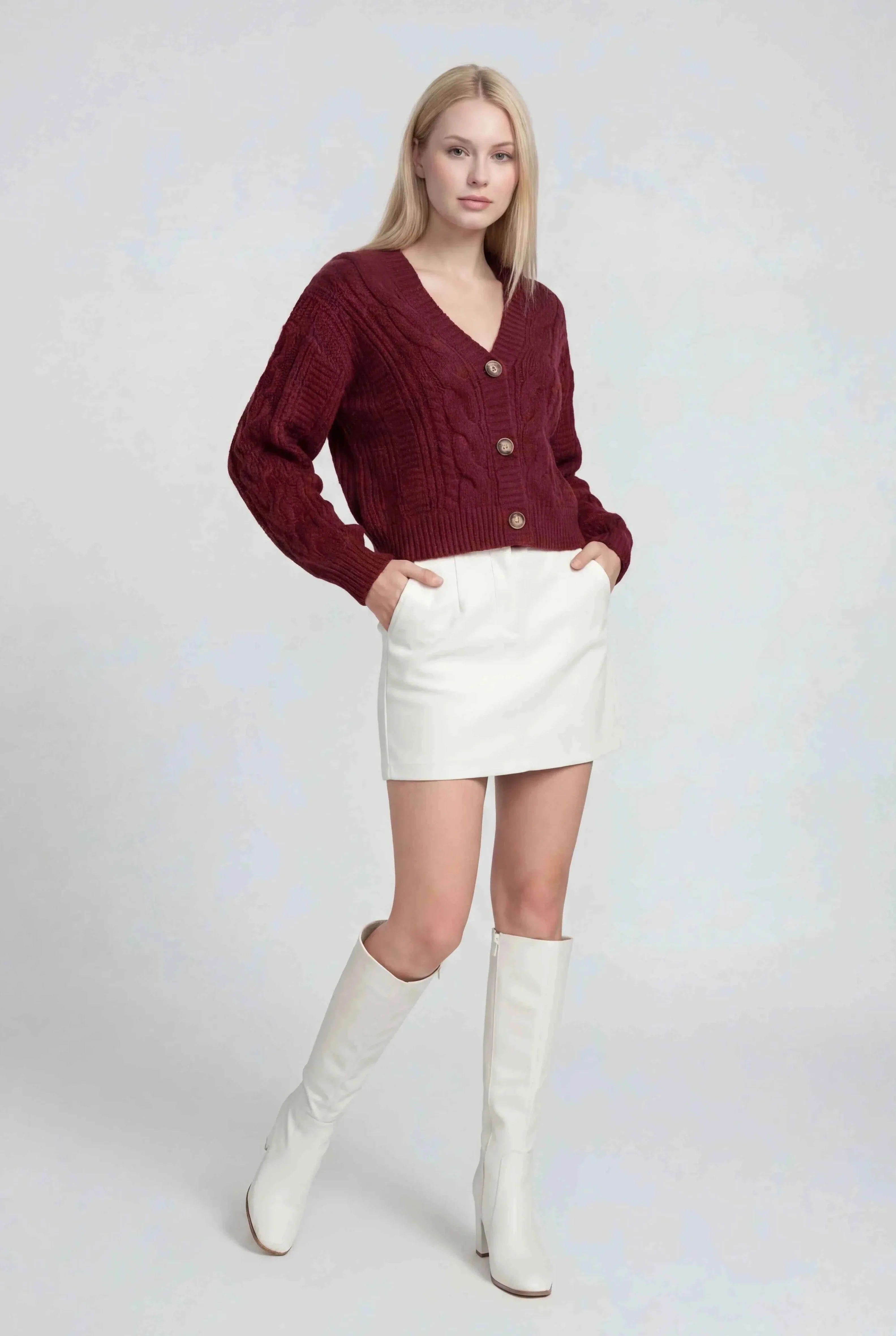 Cardigan V-Collo in Maglia a Trecce | Chiusura con Bottoni | Vestibilità Relaxed