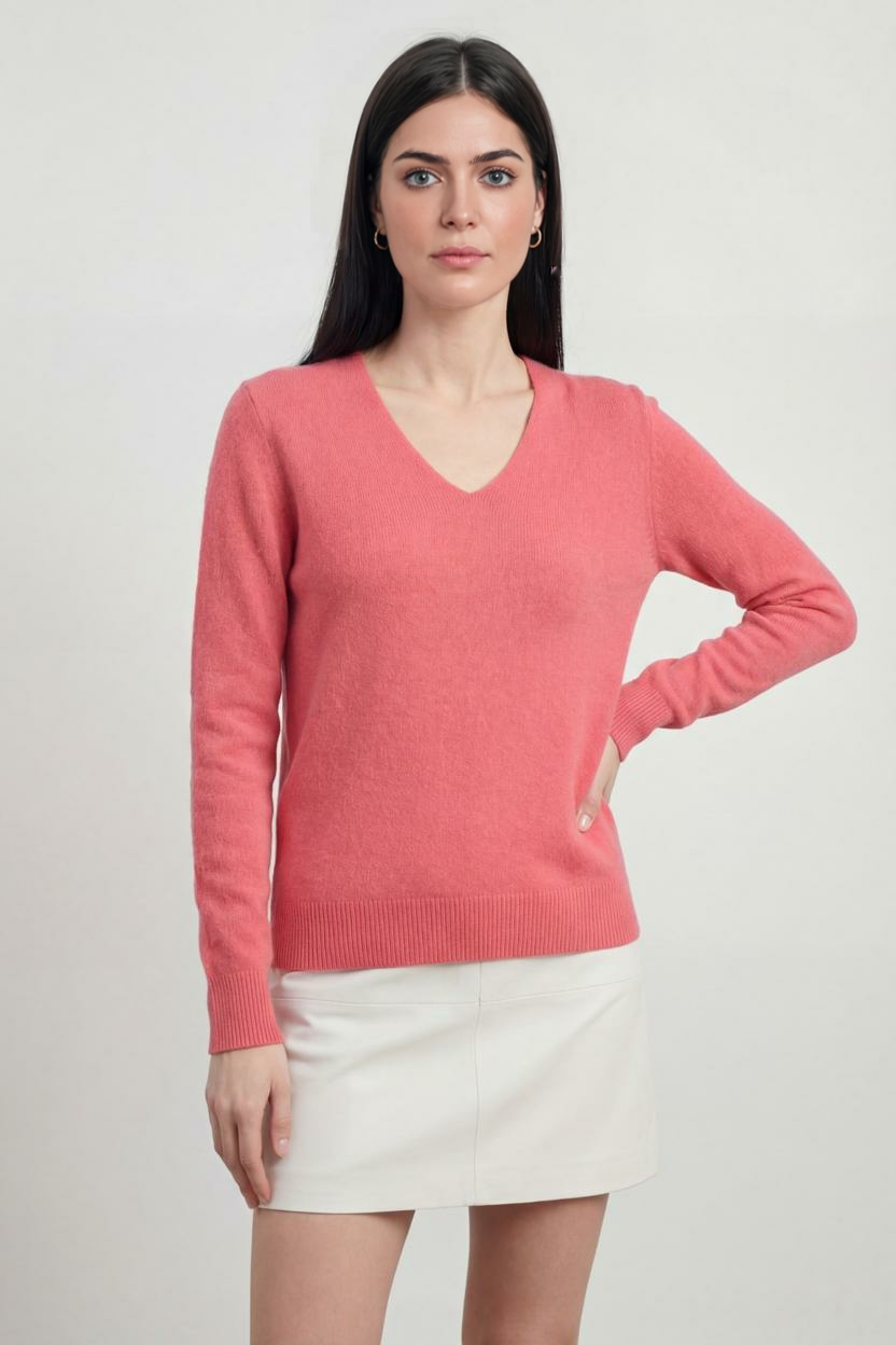 Maglione in Cashmere Scollo a V | Maglia Lunga, Slim Fit, Finitura Senza Giunture