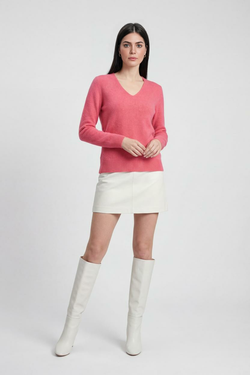 Maglione in cashmere con scollo a V e maniche lunghe