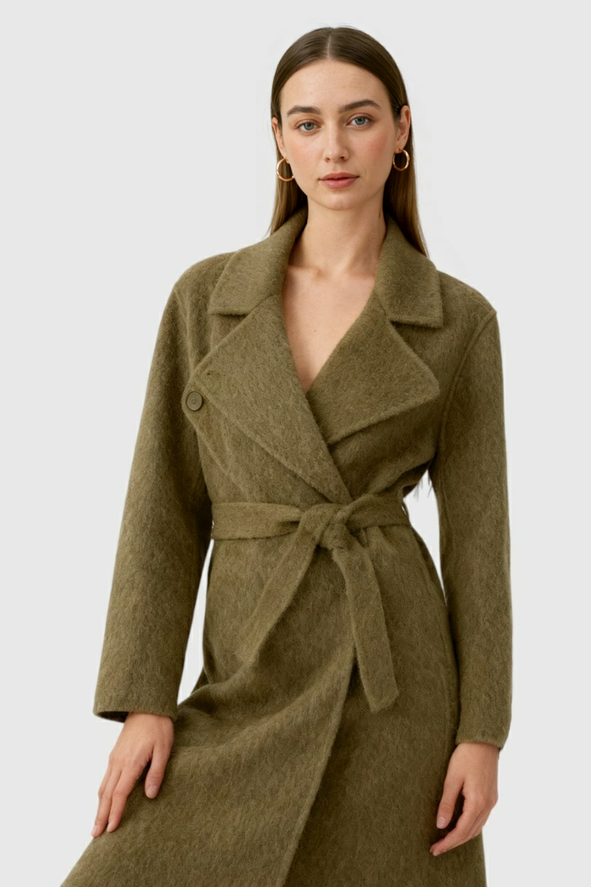 Cappotto Lungo con Belt in Vita | Collo Sciarpa | Fit A-Linea | Misto Lana
