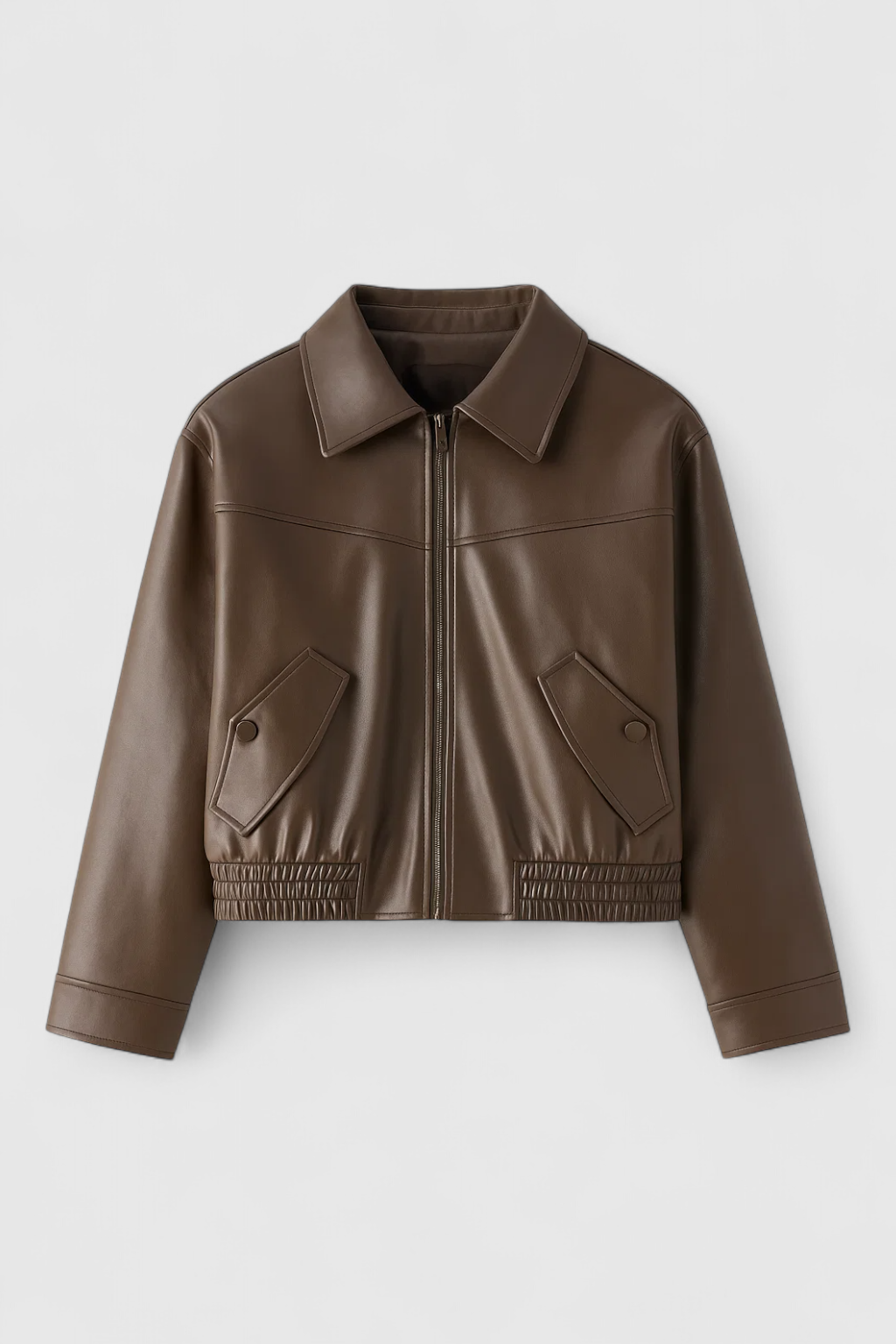 Giacca Corta in Pelle Sintetica Ombra | Zip Front e Fit Strutturato