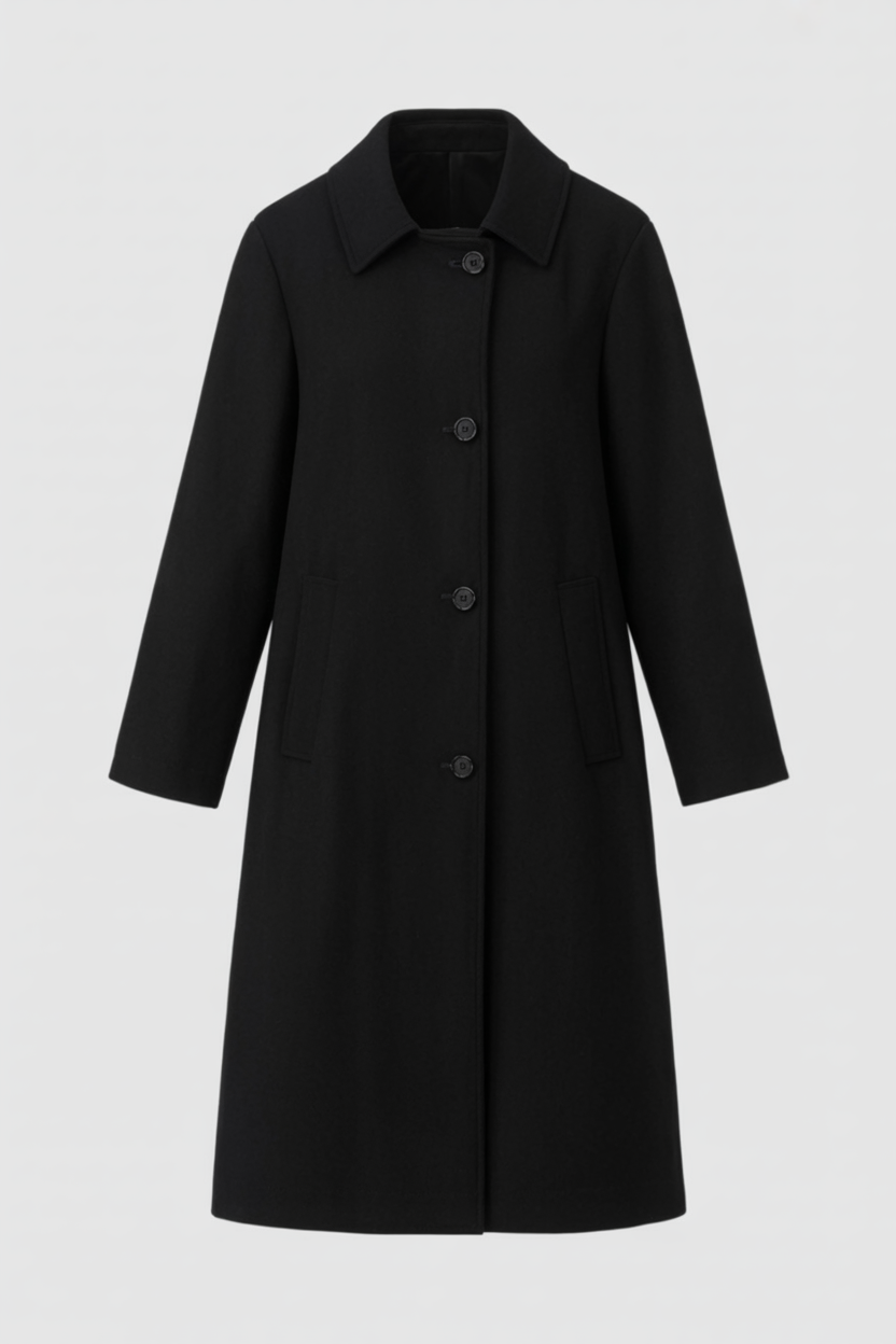 Cappotto Lungo Relaxed | Unico Petto, Tasche con Bottoni, Linea Minimal
