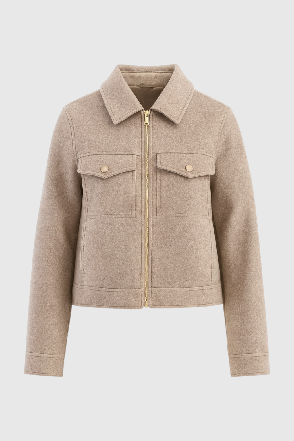 Giacca Zip Morbida | Shacket con Collare, Tasche a Falda