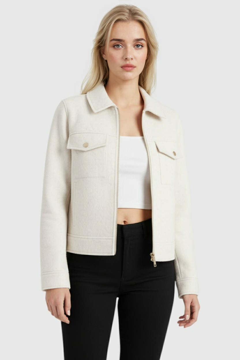 Giacca Zip Morbida | Shacket con Collare, Tasche a Fazzoletto