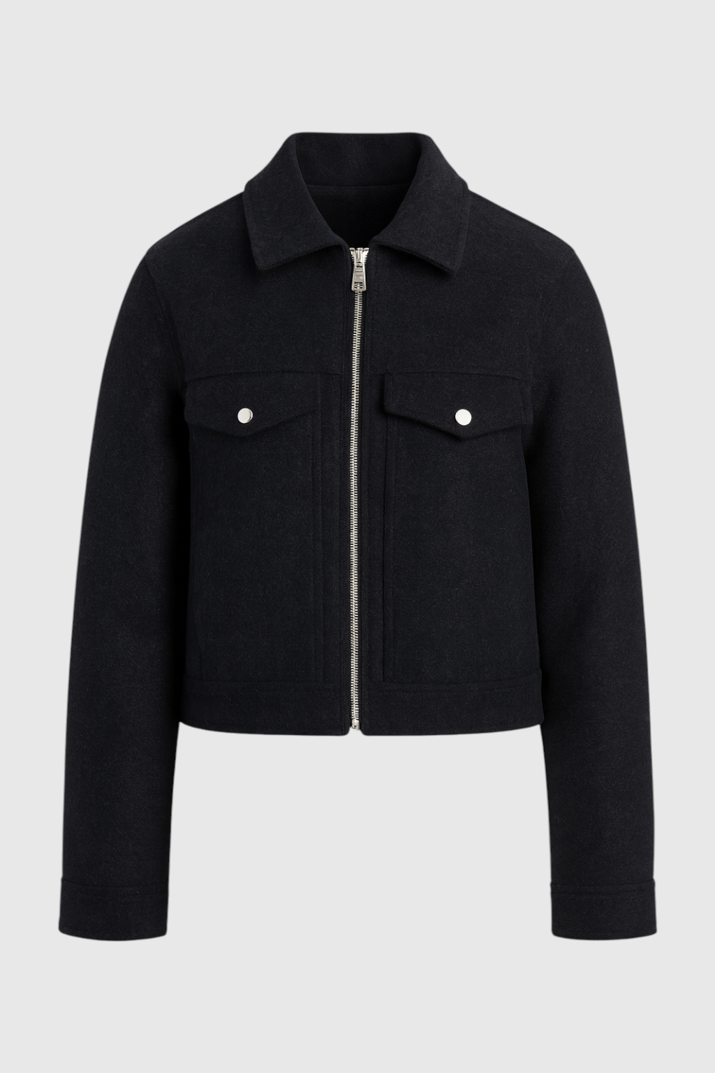 Giacca Zip Morbida | Fit Cropped, Colletto, Tasche a Faldita