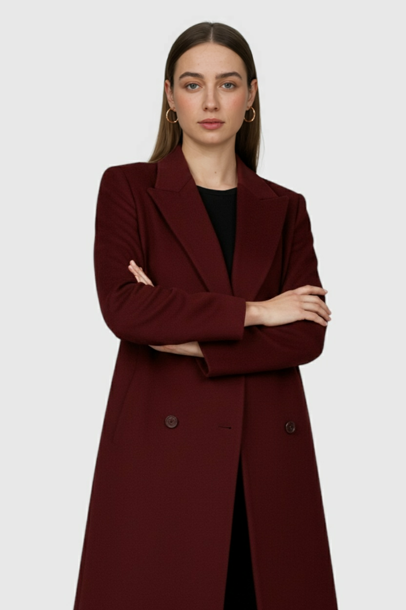 Cappotto Lungo Doppio Petto | Collo Ribassato | Maniche Tre Quarti