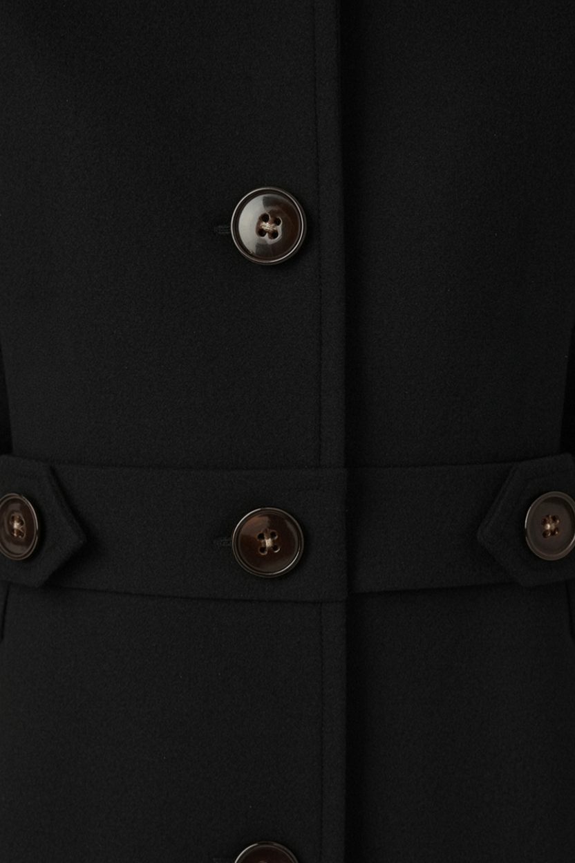 Cappotto Medio con Cintura | Bottoni Oro, Collo Scollo a V, Slim Fit
