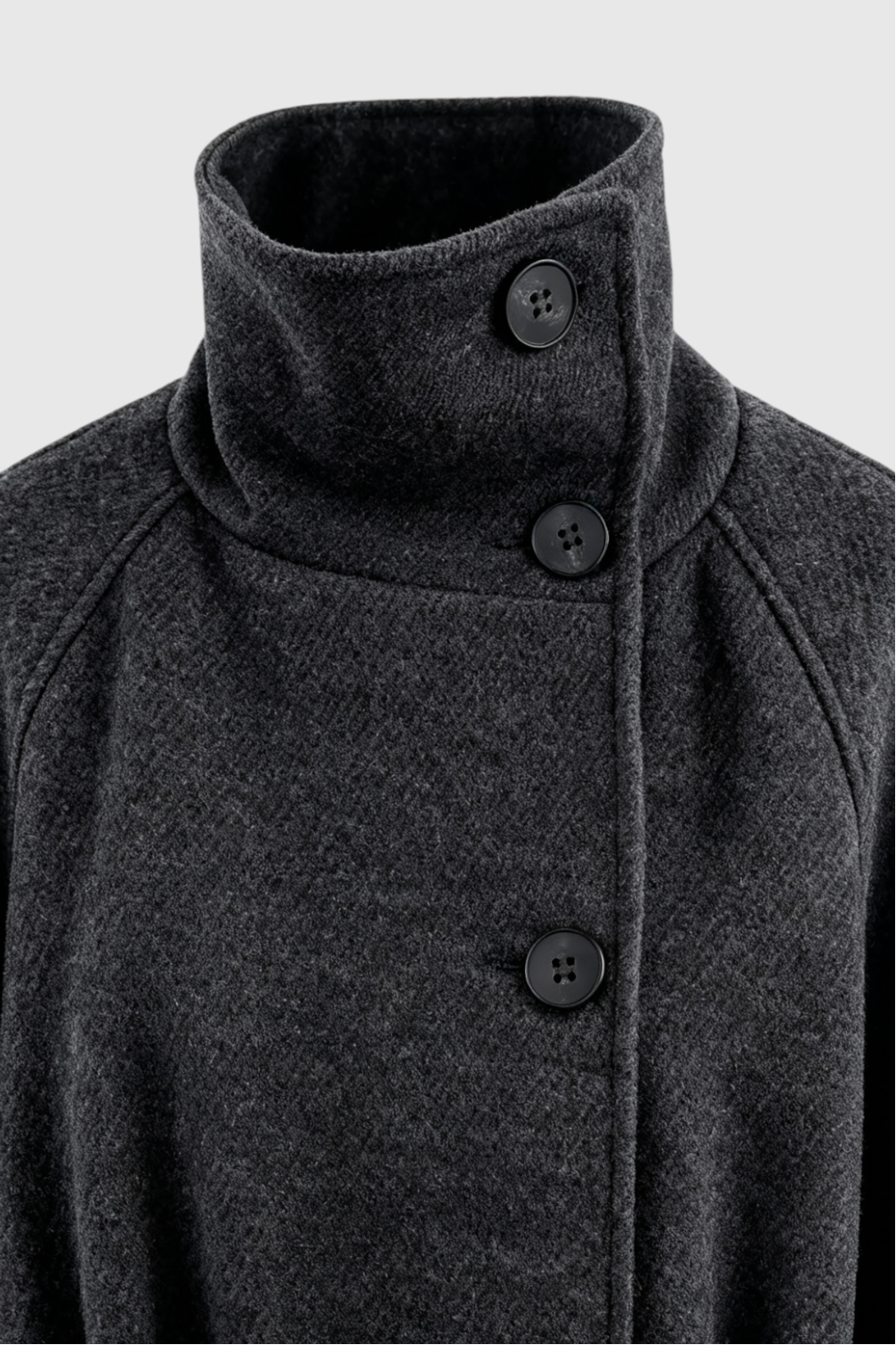 Cappotto Lungo Collo Alto | Con Cintura, Maniche Raglan, Abbottonatura Singola