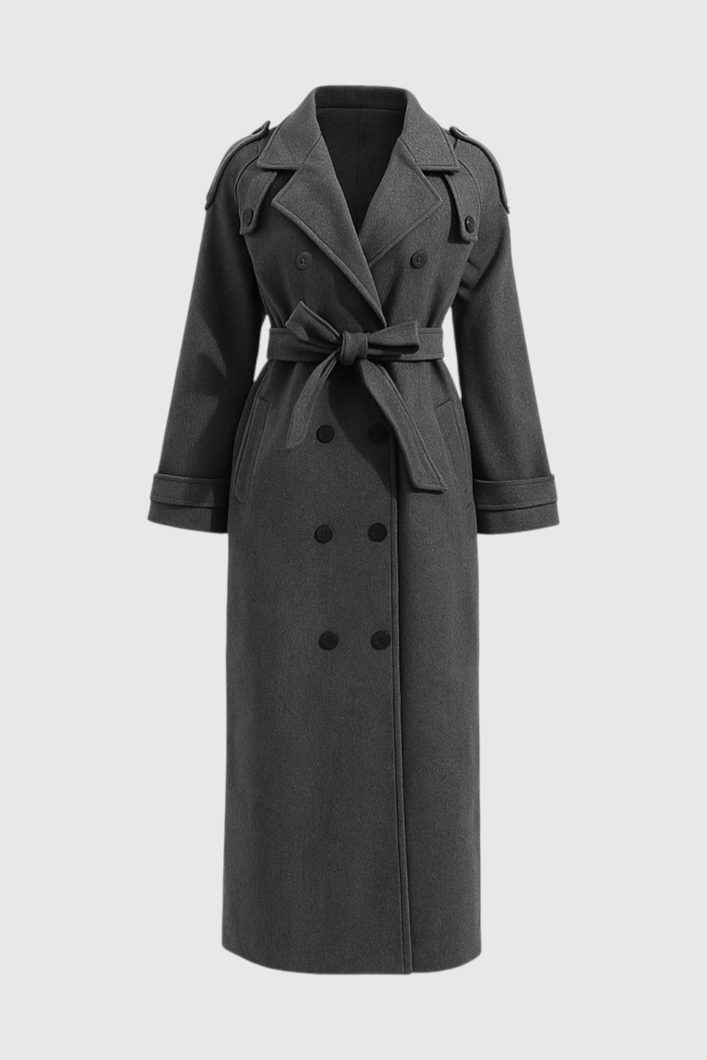 Cappotto Lungo Doppiopetto | Cintura in Vita | Vestibilità Comoda
