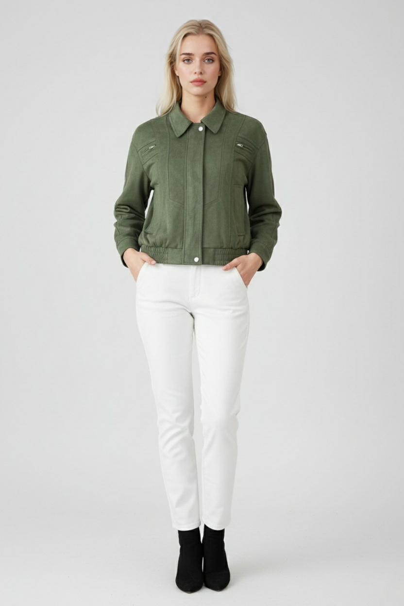 Giacca bomber effetto suede verde