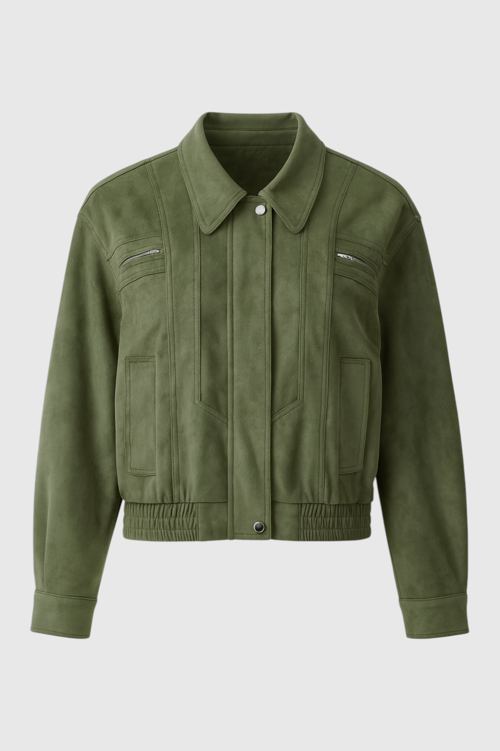 Giacca Bomber Effetto Suede | Zip Front, Vestibilità Relaxed, Orlo a Coste