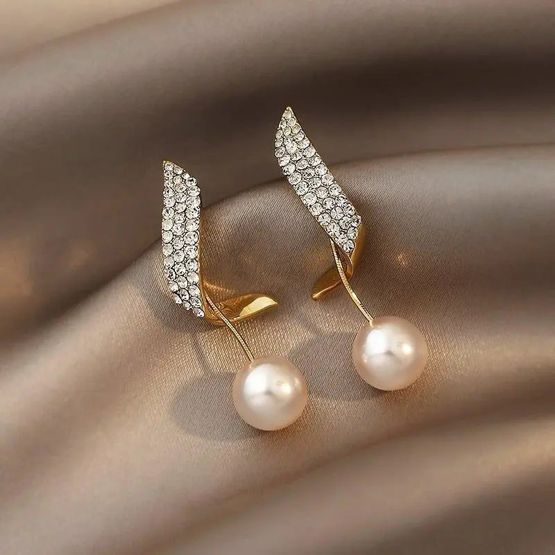 Orecchini Goccia Perla | Cristallo Pavè Oro