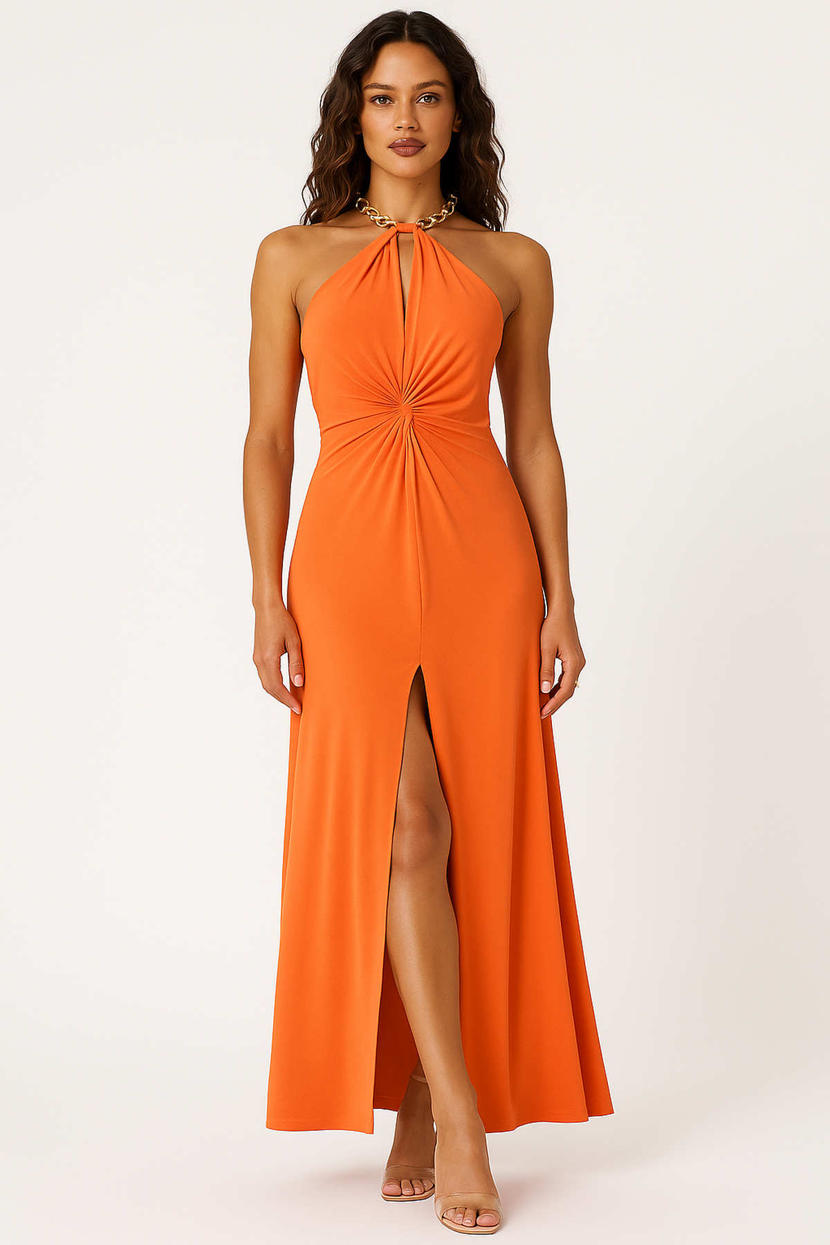 Abito Maxi Halter | Scollo a Catena | Lunghezza Pavimento