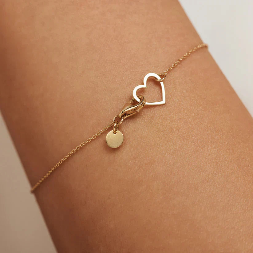 Bracciale Charm Cuore | Catena Fine Regolabile, Finitura Lucida