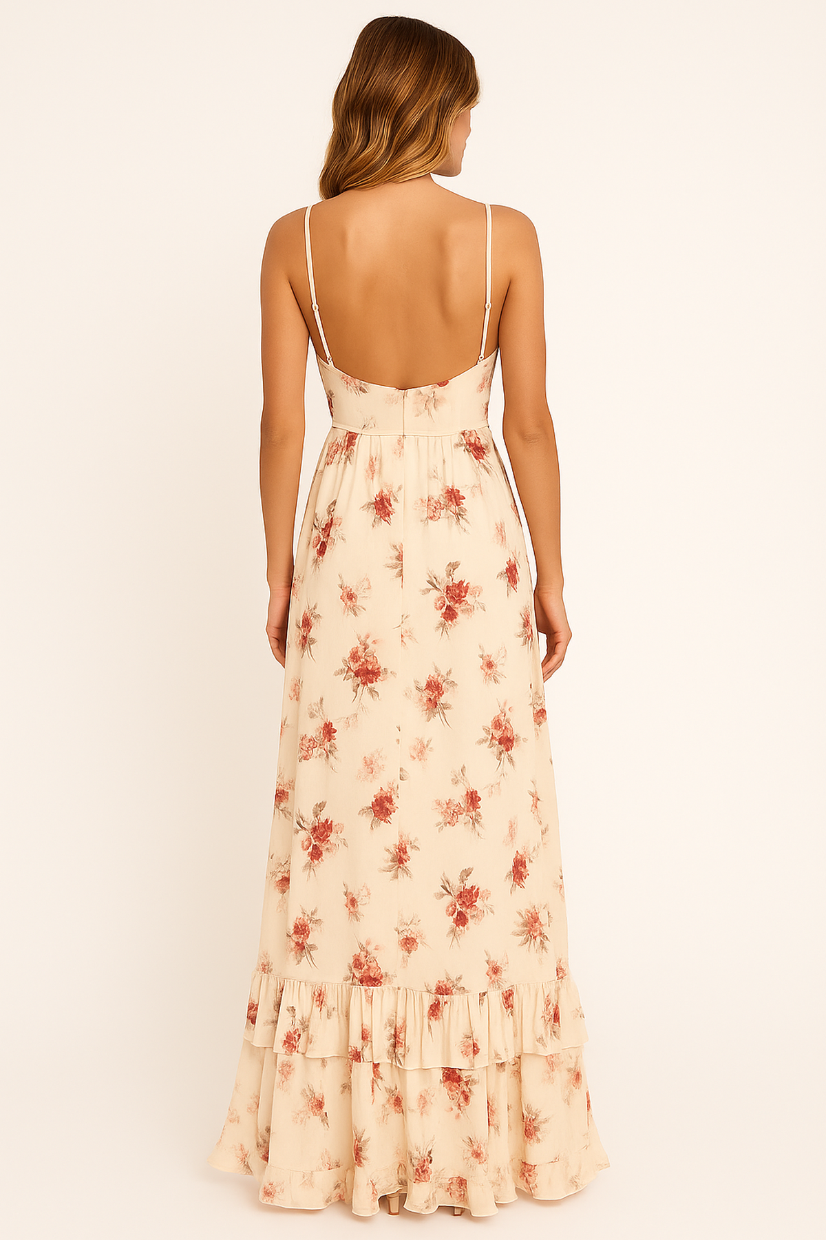 Abito Maxi Chiffon Floreale | Scollo a V | Vita Impero | Orlo a Strati