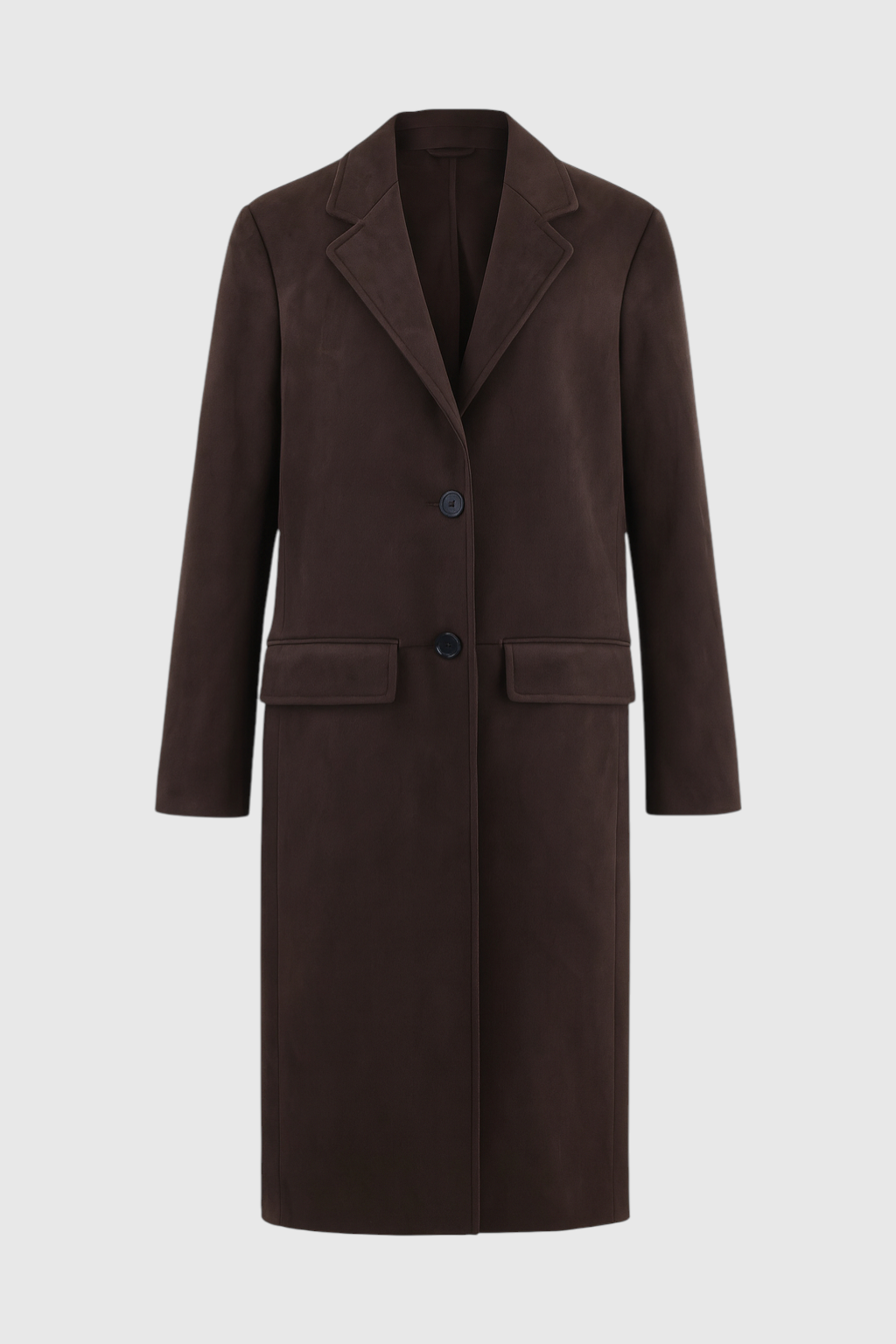 Cappotto Lungo Suedette | Sottoposto a Bottoni, Collo a Revers, Taglio Comodo