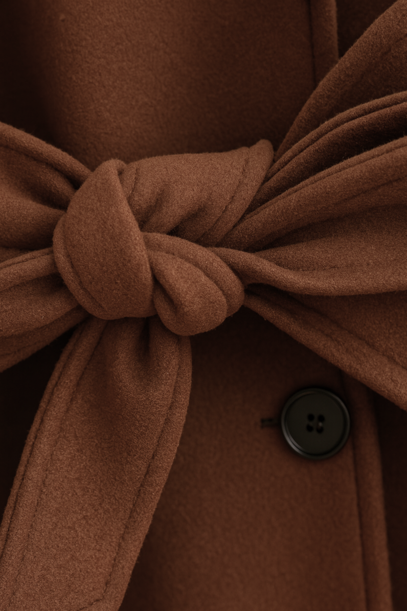 Cappotto Lungo Wool Blend Doppio Petto | Collo a Revers, Cintura Inclusa